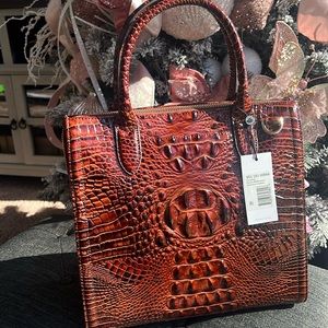 Brahmin Pecan Croc-Embossed Satchel